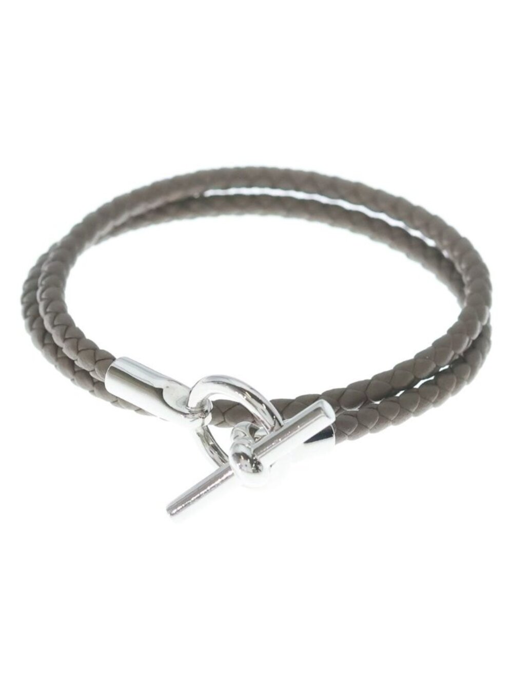 Hermes Bracelet Glenan Double Tour Etoupe Leather Silver